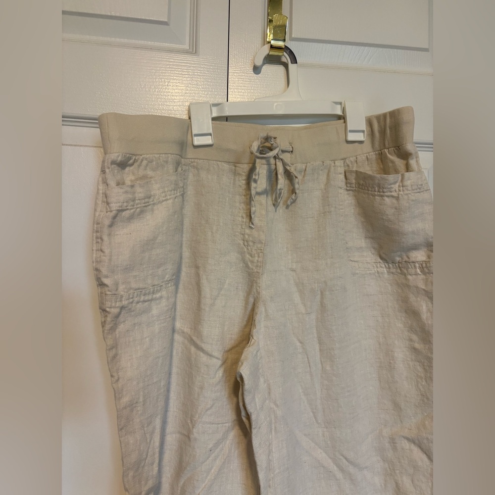 100% linen pull on wide leg pants neutral boho coastal spring vacation lagenlook - Picture 3 of 6